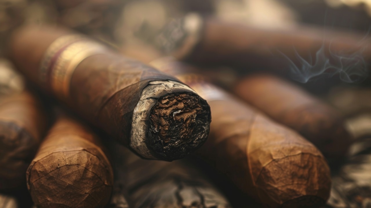 close up shot of cigar with smoke